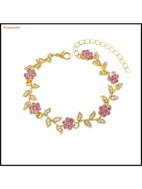 Rhinestone Crystal Flower Vine Link Bracelet Adjustable Lobster Clasp
